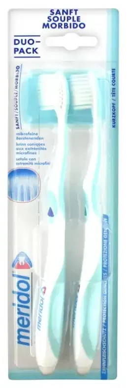Meridol Brosse à Dents Gencives Fragiles Souple Duo – Couleur Bleu et Vert