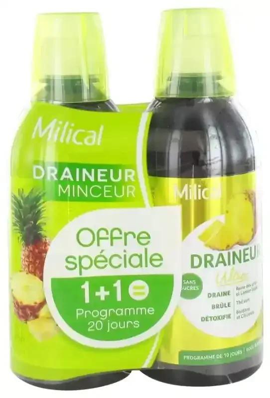 Milical Draineur Minceur Ultra Lot de 2 x 500 ml (= Programme de 20 Jours) – Saveur Ananas