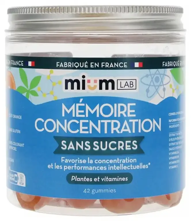 Mium Lab Mémoire Concentration Sans Sucres Plante et Vitamine 42 Gummies