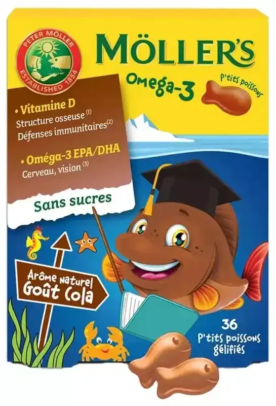 Möller‘s Oméga 3 36 P‘tits Poissons Gélifiés – Goût Cola