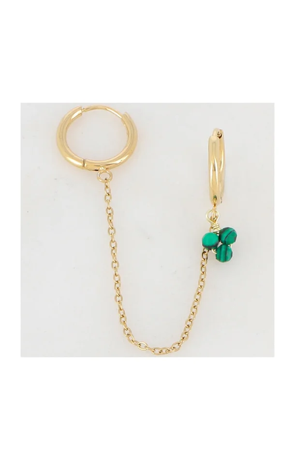 Mono boucle d’oreille créoles – Acier inoxydable doré & malachite vert