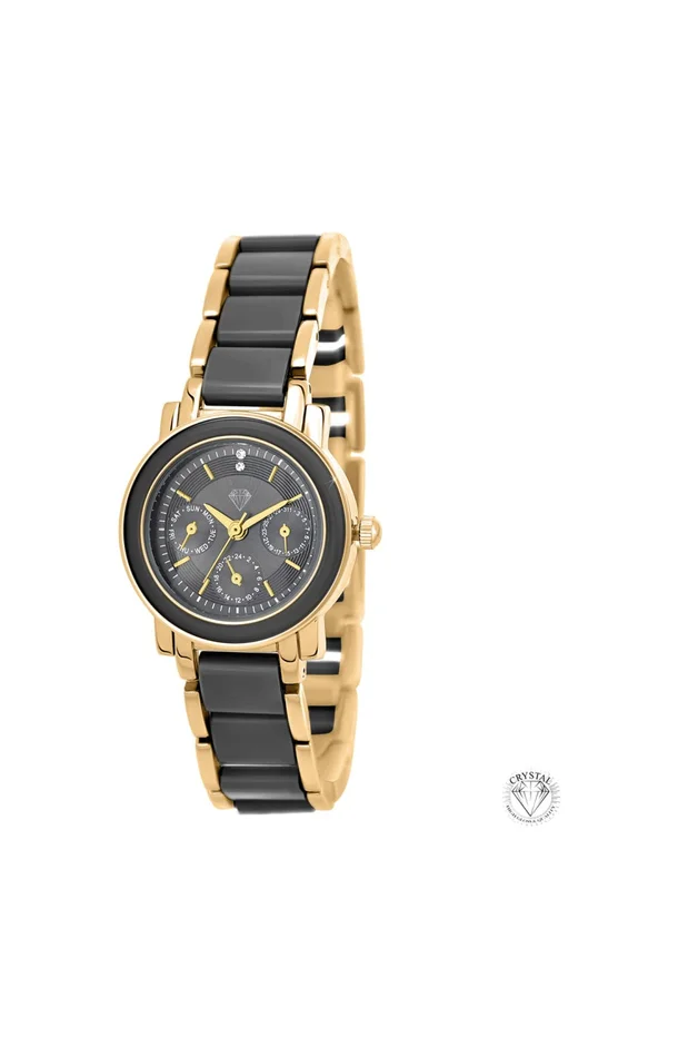 Montre – Laiton & cristaux – Doré & gris