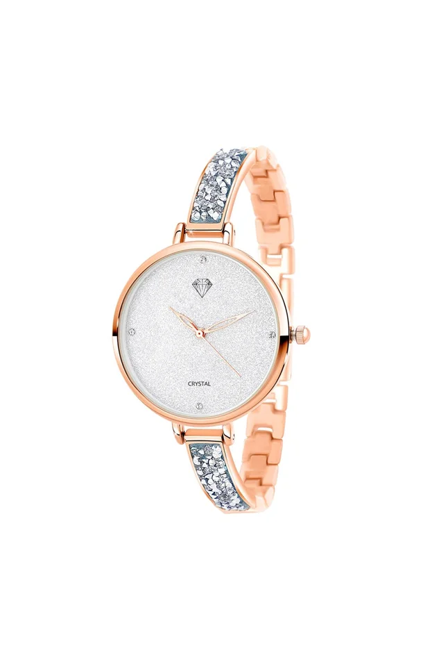 Montre – Métal rose & cristaux – 32 mm