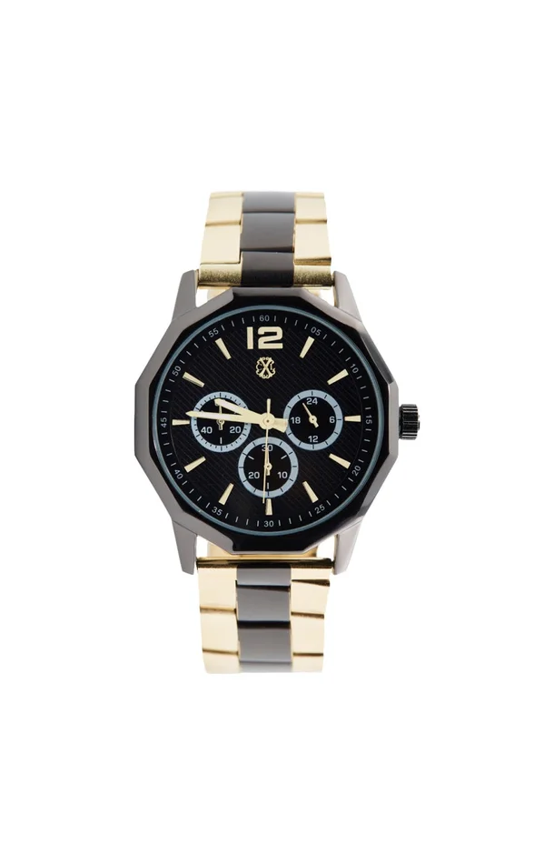 Montre à quartz – Acier – Doré & noir – Homme
