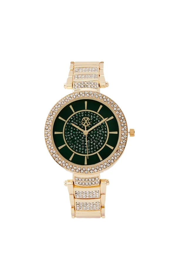 Montre à quartz – Alliage & laiton – Doré & vert foncé
