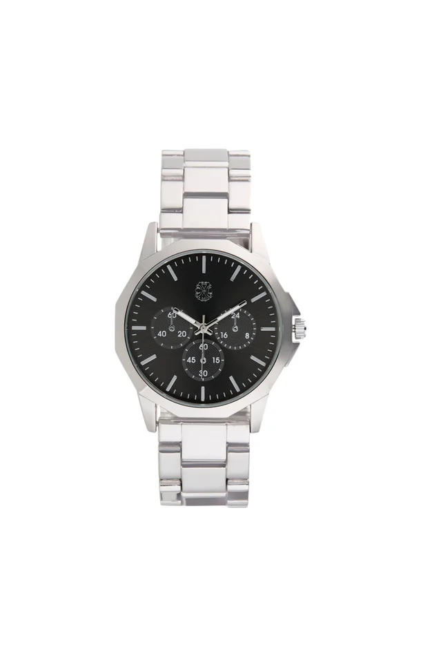 Montre à quartz – Alliage – Argenté & noir – Homme