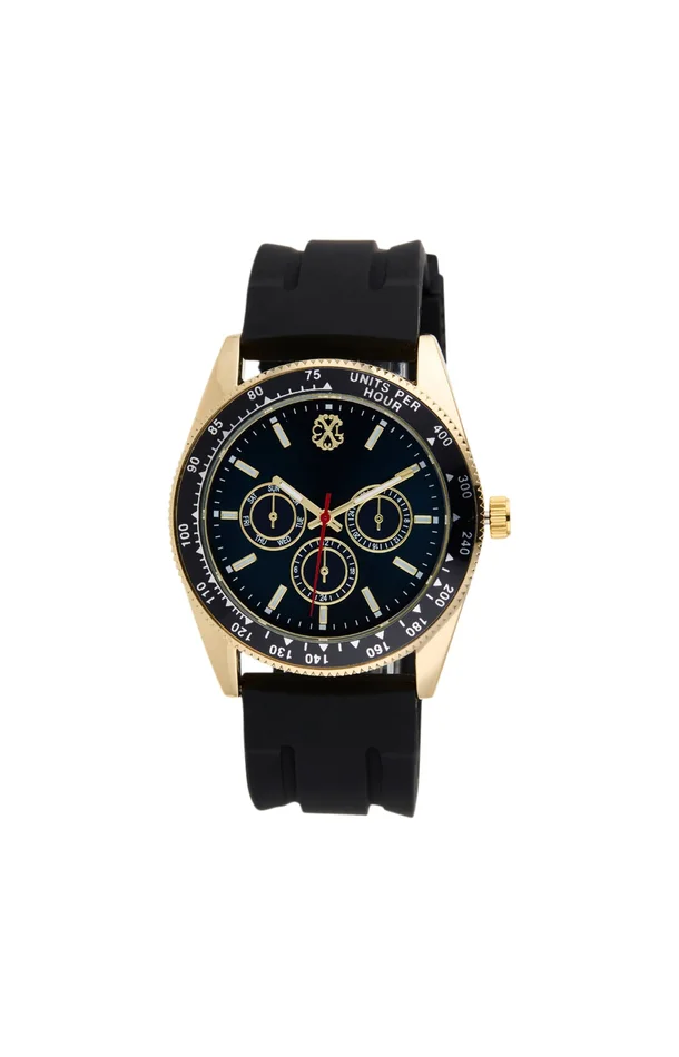 Montre à quartz – Silicone & alliage – Noir & bleu – Homme