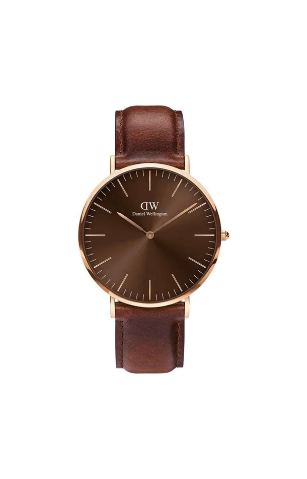 Montre quartz – Plaqué or & cuir marron – Homme