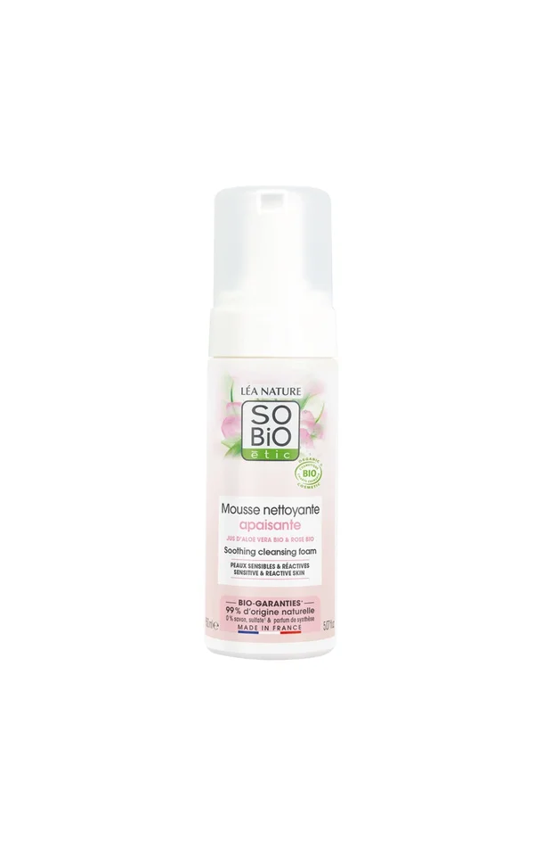 Mousse nettoyante apaisante bio – Aloe vera – Peaux sensibles & réactives