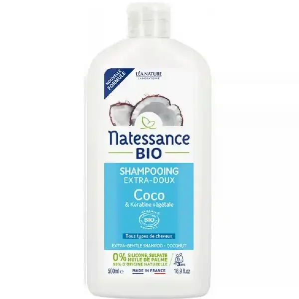 Natessance Shampoing Extra Doux Coco Bio et Kératine Végétale 500 ml