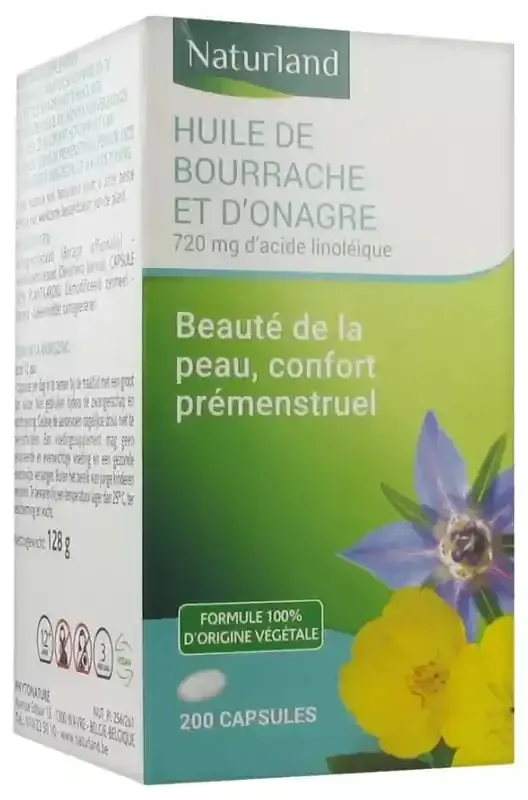 Naturland Huile de Bourrache et d‘Onagre 200 Capsules