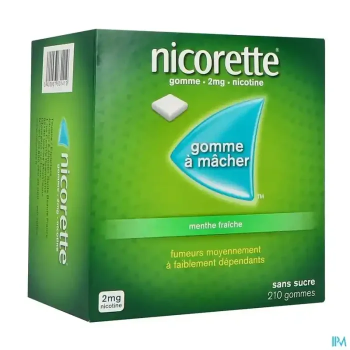 Nicorette menthe fraîche 2mg sans sucre gommes 210