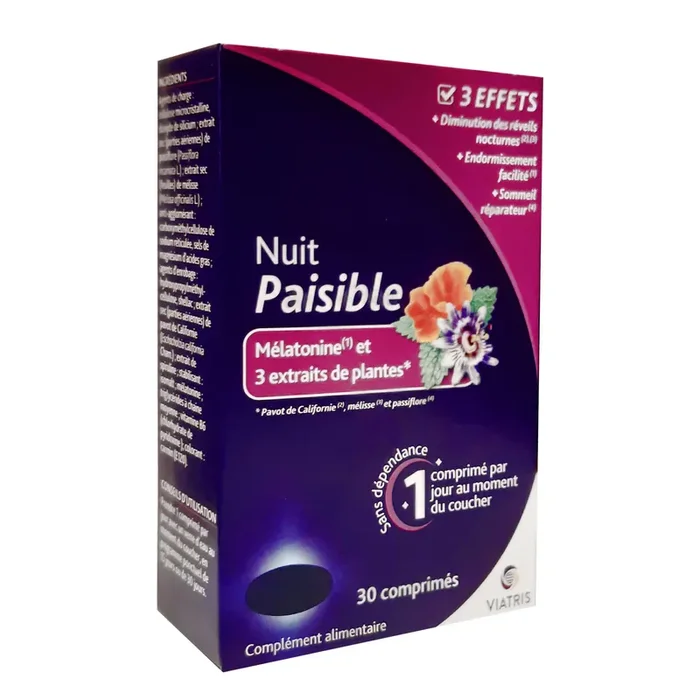 Nuit Paisible – Endormissement rapide – Diminution réveil nocturne – 30 comprimés