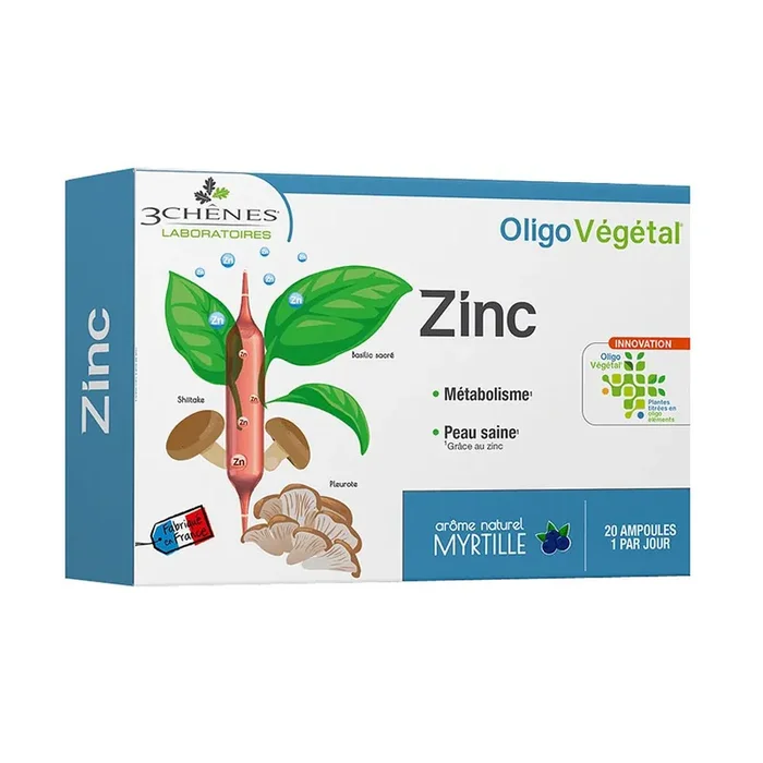 OligoVégétal Zinc Arôme Myrtille – Métabolisme – Peau saine – 20 ampoules 10ml