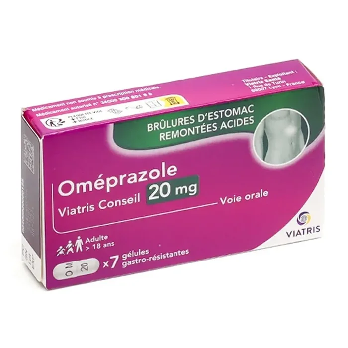Oméprazole 20mg – Brûlures d‘estomac et remontées acides – 7 gélules