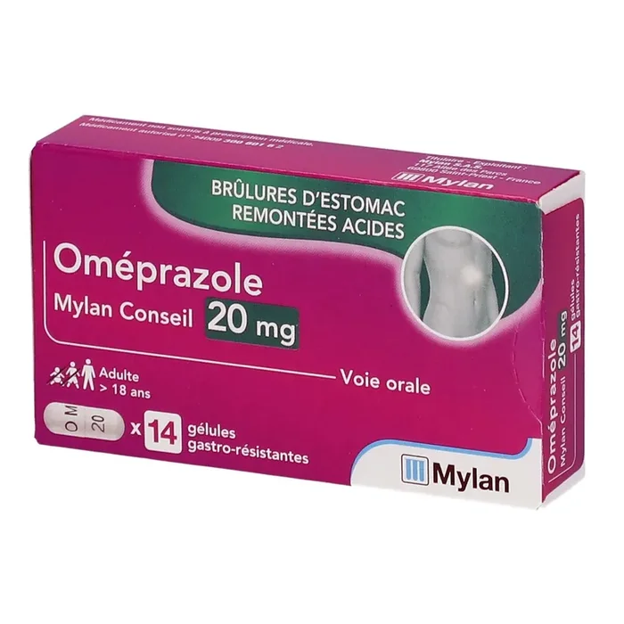 Omeprazole 20mg Mylan Conseil – Brûlures estomac Remontées acides – 14 gélules