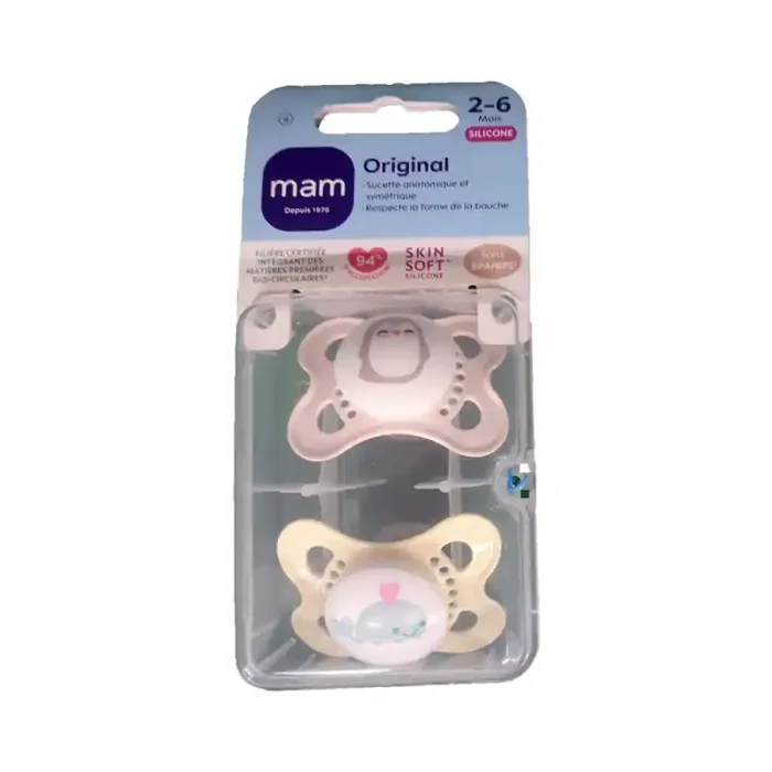 ORIGINAL SUCETTES SILICONE 2-6MOIS LOT DE 2 NATURE CREME MAM