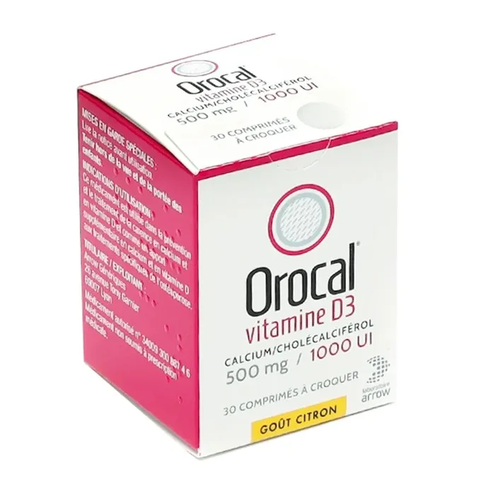 Orocal Vitamine D3 – 500mg / 1000 UI – Carence calcium et vitamine D – 30 comprimés