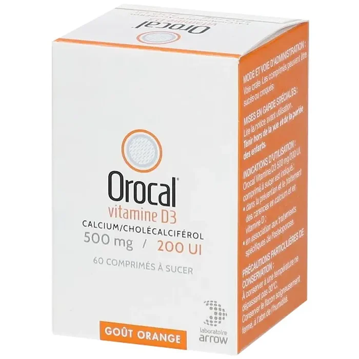 Orocal Vitamine D3 – 500mg / 200 UI – Carence calcium et vitamine D – 60 comprimés