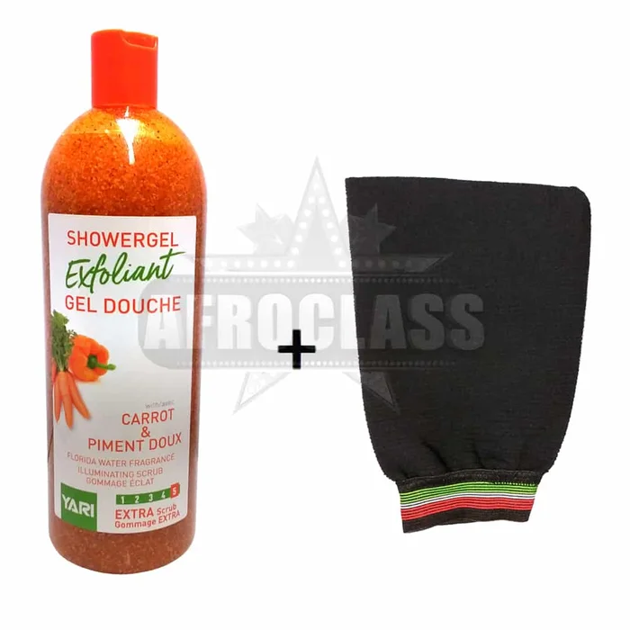 Pack Yari Gel douche Exfoliant Carotte/ Piment doux + Gant Hammam