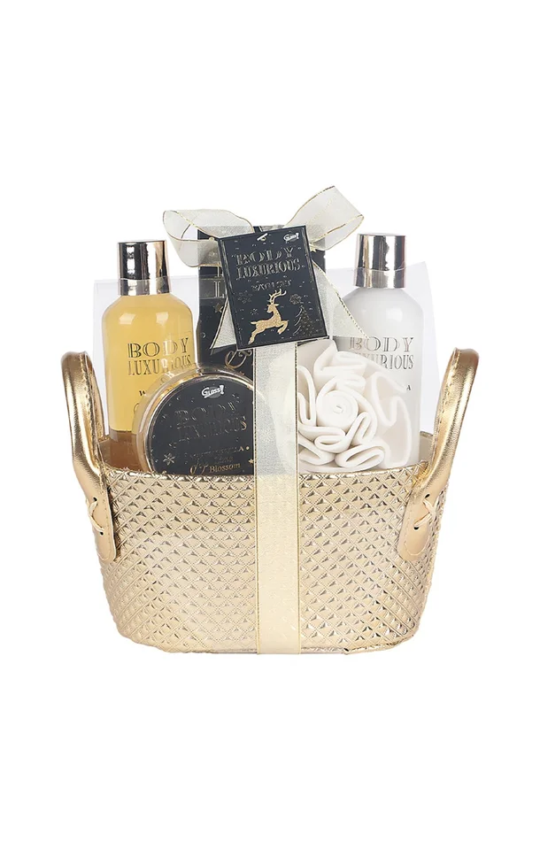 Panière de bain – Body Luxurious Gold – 5 produits