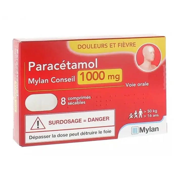 Paracétamol 1000mg Mylan Conseil – Douleurs et Fièvre – 8 comprimés sécables