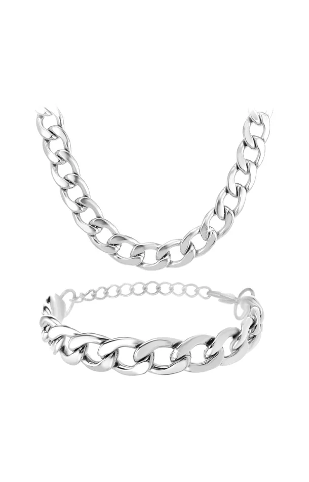 Parure – Collier & bracelet – Acier inoxydable – Argenté