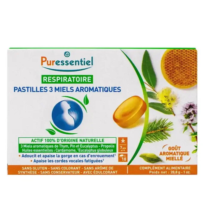 PASTILLES RESPIRATOIRE 3 MIELS AROMATIQUES X18 PURESSENTIEL