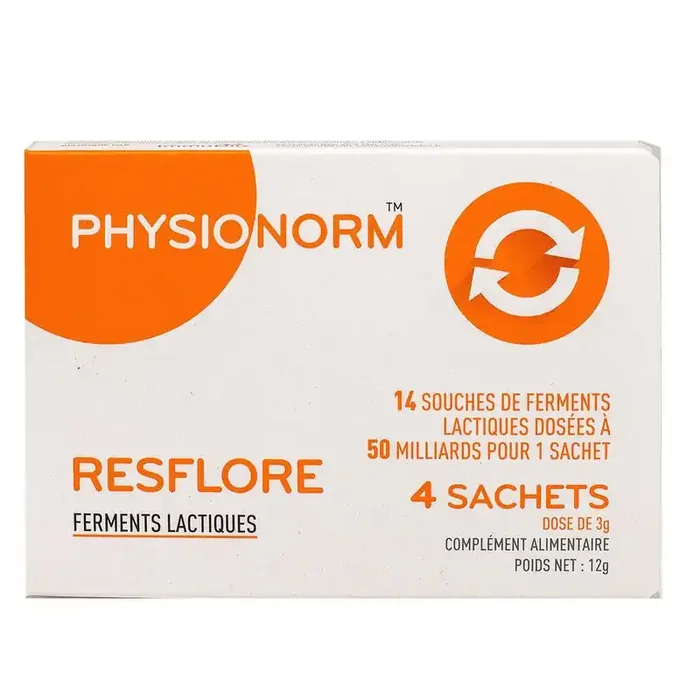 Physionorm Resflore ferments lactiques – Restauration flore intestinale – 4 sachets