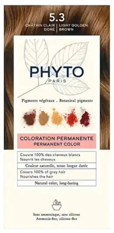 Phyto Couleur Coloration Permanente – Pigments Végétaux – Coloration 5.3 Châtain Clair Doré