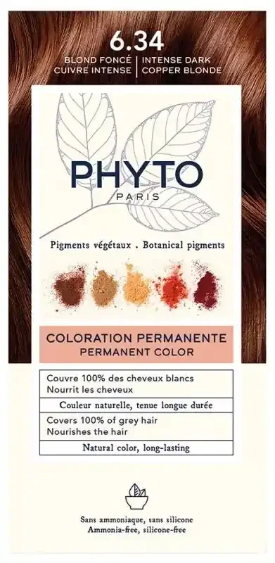 Phyto Couleur Coloration Permanente – Pigments Végétaux – Coloration 6.34 Blond Foncé Cuivre Intense
