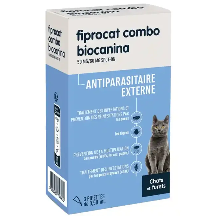 PIPETTES FIPROCAT COMBO 50MG CHATS et FURETS ANTIPARASITAIRE EXTERNE BIOCANINA