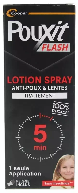 Pouxit Flash Spray Anti-Poux et Lentes 5 min 100% Efficace 150 ml