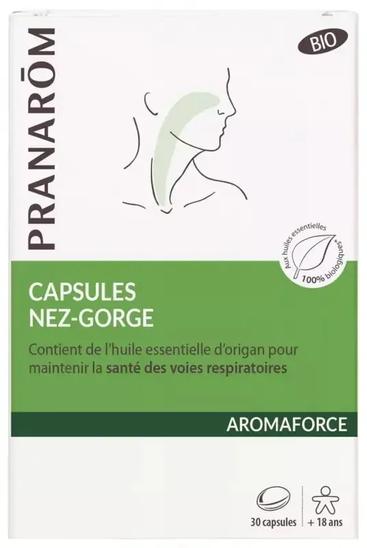 Pranarôm Aromaforce Capsules Nez-Gorge Bio Maintien la Santé Des Voies Respiratoires 30 Capsules
