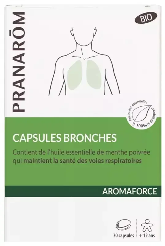 Pranarôm Capsules Bronches Bio Facilitent la Respiration Aux Huiles Essentielles Biologiques E179