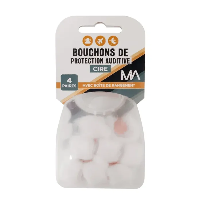 Protection Auditive – Bouchons en cire – Boîte de 8 (4 paires)