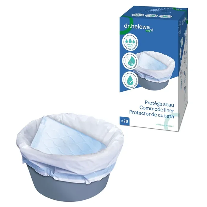 Protège seau avec tampon absorbant 600ml pour chaise wc – Boîte de 20 sacs