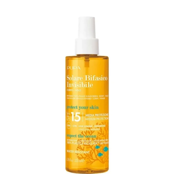 Pupa Soin Solaire Invisible Biphase SPF 15 Visage & Corps Haute Protection UVA – UVB – Infrarouges