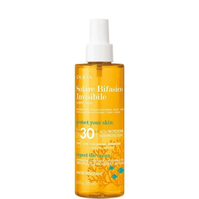 Pupa Soin Solaire Invisible Biphase SPF 30 Visage & Corps Haute Protection UVA – UVB – Infrarouges