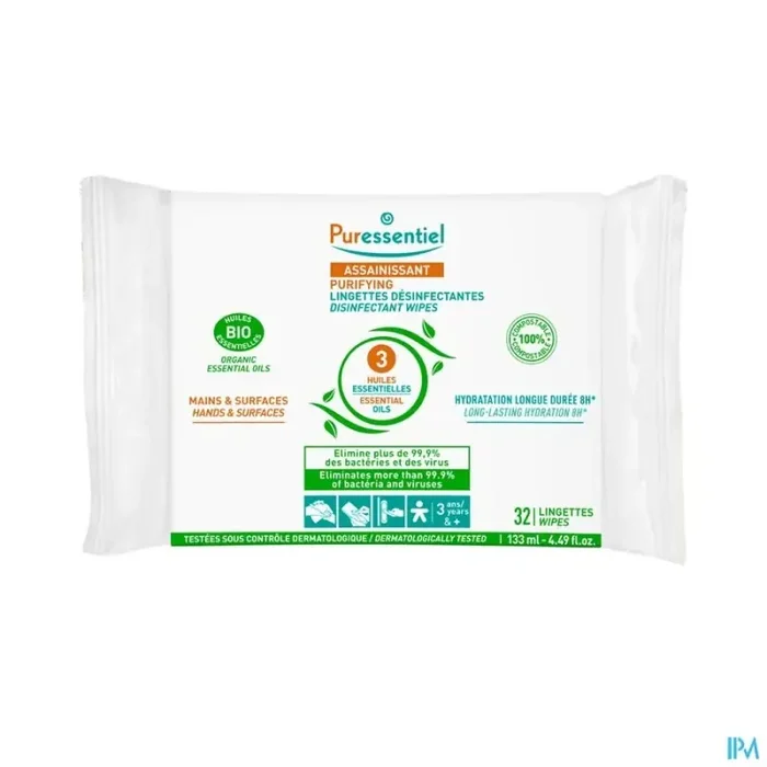 Puressentiel lingette desinfectante mains surfaces x32