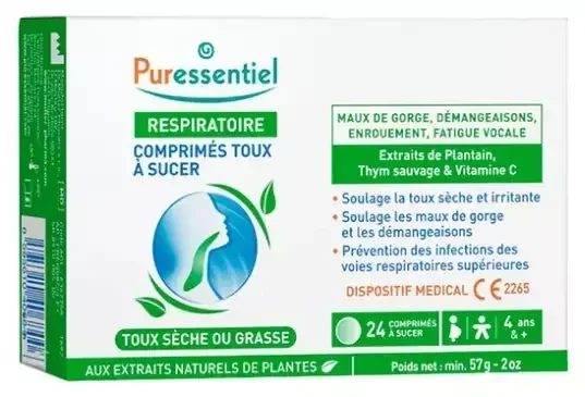 Puressentiel Respiratoire Toux Sèche ou Grasse 24 Unités à Sucer