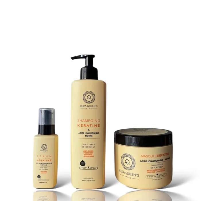 Rituel Kératine Acide Hyaluronique et Biotine – Shampoing 500ml + Masque 500ml + Sérum 100ml