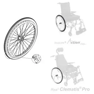 Roue arrière Fauteuil Roulant Complète – 24″x1″3/8 – Bandage Noir