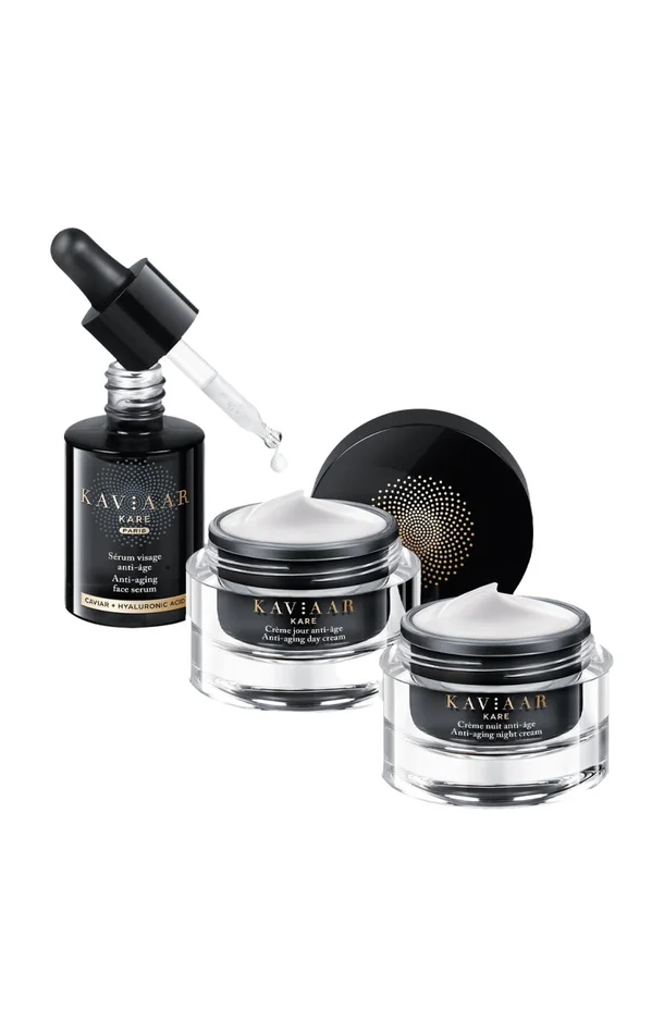 Routine anti-âge complète – Caviar & acide hyaluronique – Jour & nuit – 3 soins