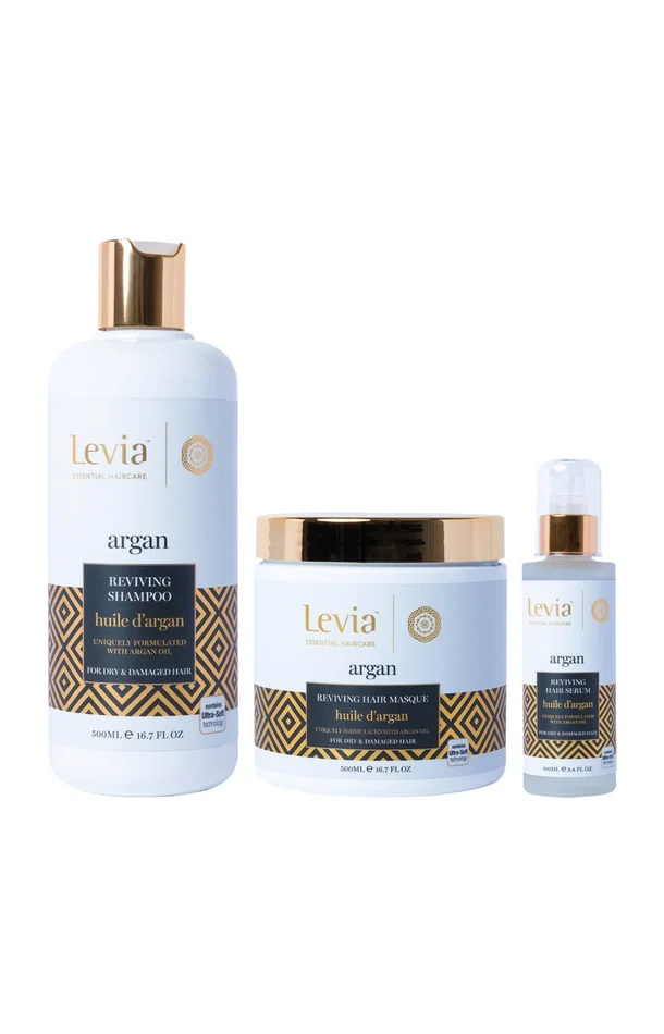Routine revitalisante – Huile d’argan – Cheveux secs & abîmés – 3 produits