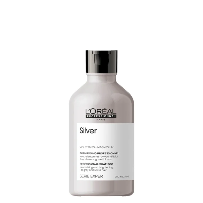 Série Expert Silver – Shampoing dejaunissant pour cheveux gris et blancs