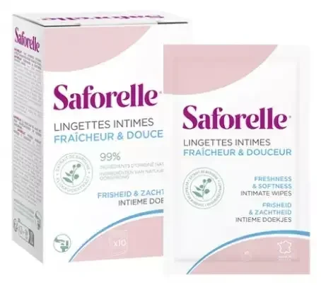 Saforelle Lingettes Intimes Fraîcheur & Douceur 10 Lingettes Individuelles