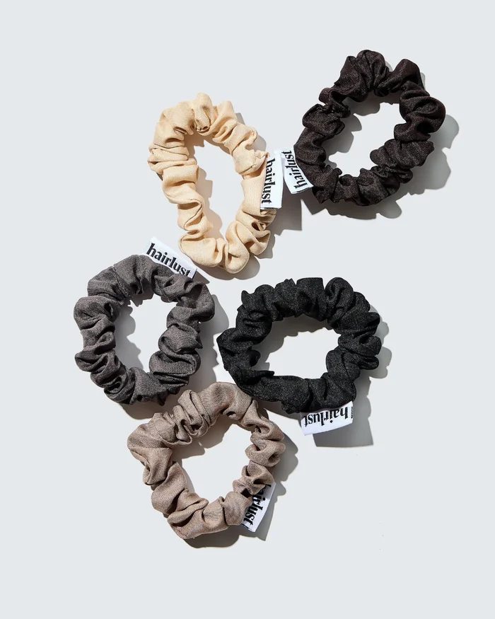 Satin Silk Scrunchies, Small, 5-Pack, Café