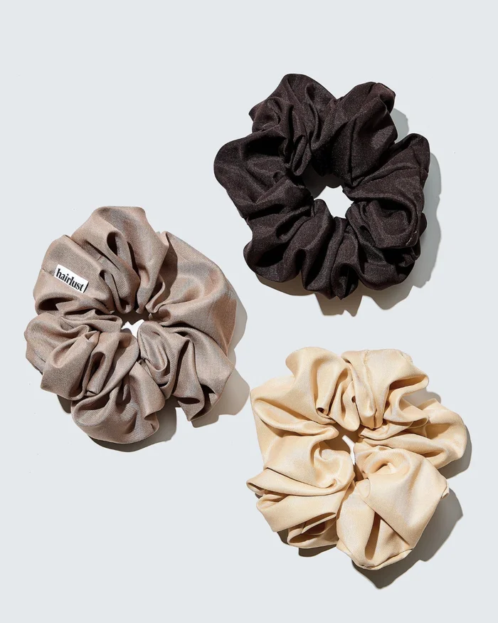 Satin Silk Scrunchies, XXL, 3-Pack, Café