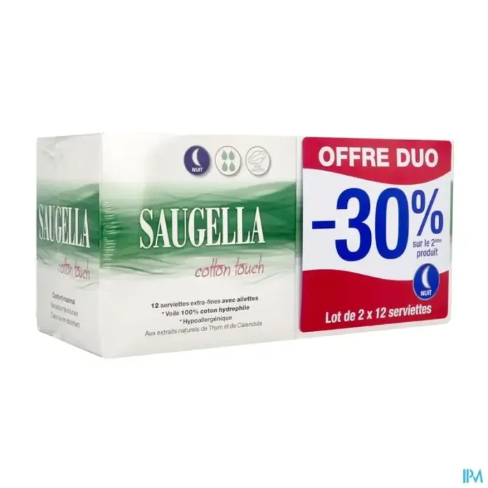 Saugella cotton touch serviette nuit 12 x2